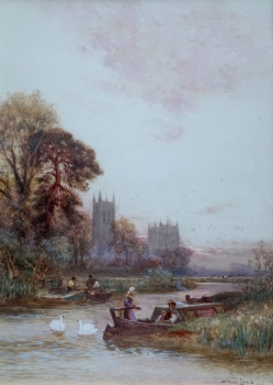 Walter Stuart Lloyd, Flußlandschaft England mit Kathedrale